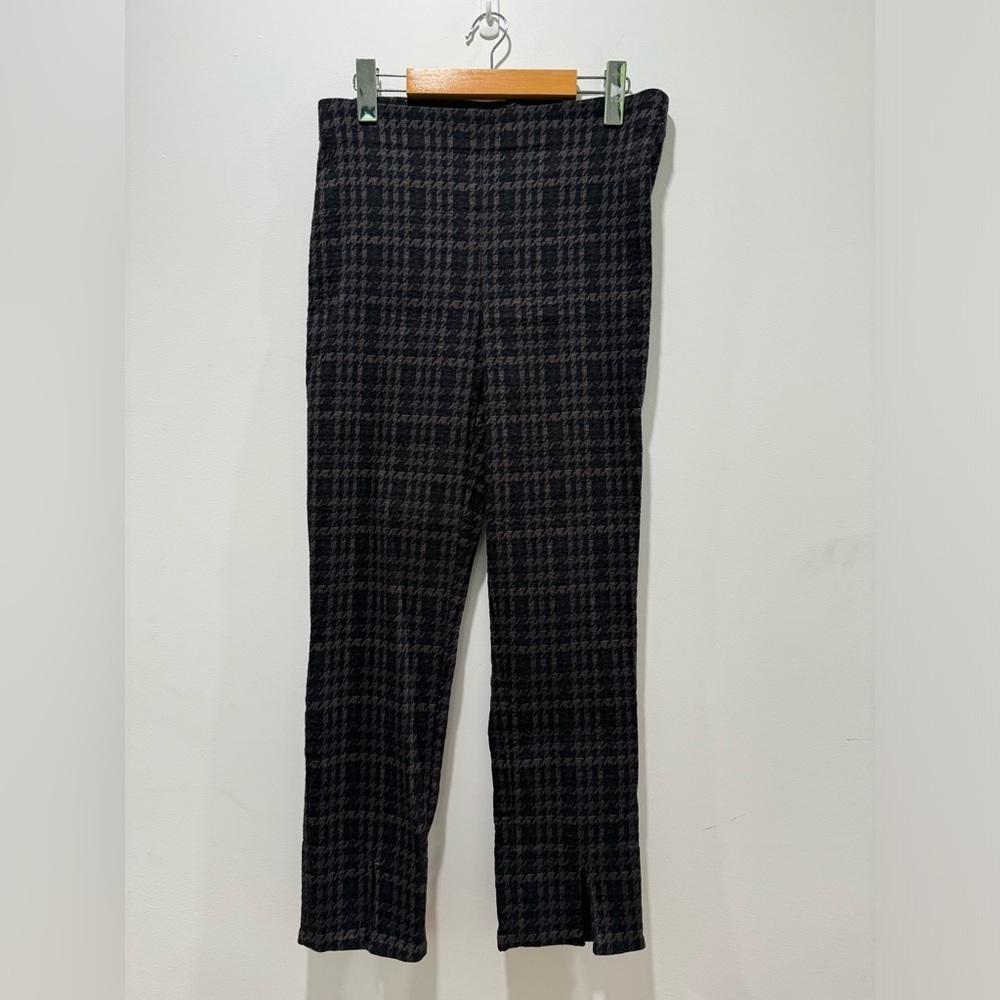 Jospeh Ribkoff Black Taupe And Gray Houndstooth Pattern Pull On Ankle Pants